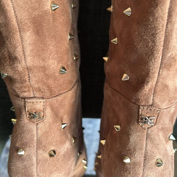 Sam Edelman Brown Studded Waylyn Tall Boots tan suede women’s pointy toe 7.5 NWT - Picture 11 of 16
